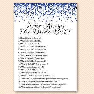 Navy Blue Bridal Shower Games, Who knows the Bride Best Game Printable, Bridal Shower Game, Bridal Shower Games Instant Download BS408