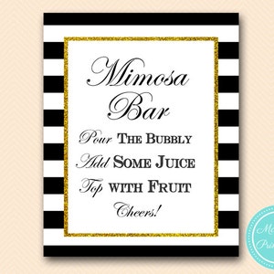 Mimosa Bar Sign, Bubbly Bar Sign, Mimosa Sign, Instruction Sign, signage, Black and White Stripes, Floral, Chic, SN03 BS10 SN26 BS61