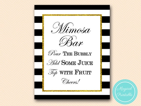 Mimosa Bar Sign, Bubbly Bar Sign, Mimosa Sign, Instruction Sign, signage, Black and White Stripes, Floral, Chic, SN03 BS10 SN26 BS61 Il_570xn