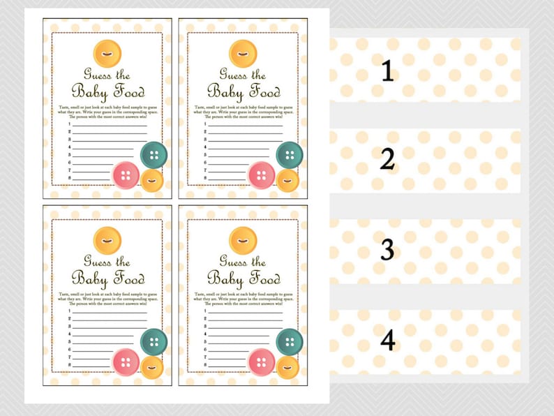 Baby Food Game, Baby Food Jar Labels, Baby food Sign, Cute as a Button Baby Shower Games Printables, Gender Neutral Baby Shower TLC22 image 2