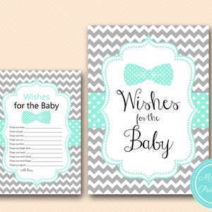Wishes for Baby Cards, Wishes for Baby Printable, Boy, Little Man Baby Shower Wishes Card, Bows Baby Shower Printable TLC405 image 1