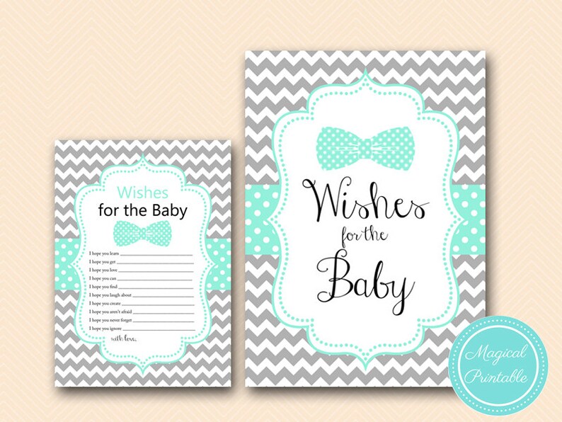 Wishes for Baby Cards, Wishes for Baby Printable, Boy, Little Man Baby Shower Wishes Card, Bows Baby Shower Printable TLC405 image 1