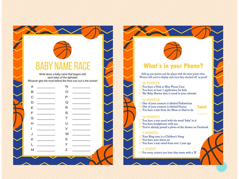 Blue Basketball Baby Shower Game Package Basketball Theme Etsy