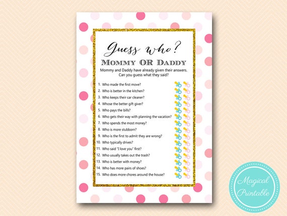 Pink Polka Dots Mommy or Daddy Game, Guess who baby shower game, Printable Baby Shower Games, Who knows Mommy and Daddy Best TLC430P Il_570xn