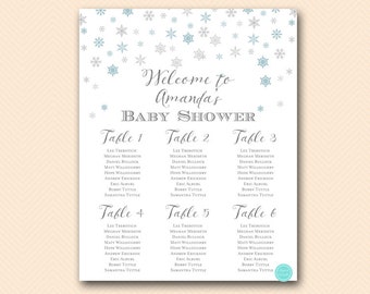 Winter Baby Shower Table Seating Chart, Printable Chart, Find your Seat, Snowflakes Baby Shower Poster, Winter Wedding, TLC579 TLC491 BS491