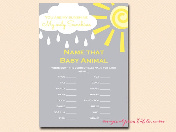 Name that baby animal, baby animal names, You are my sunshine Baby Shower Games Printable, Gender Neutral baby, TLC112 Il_570xn