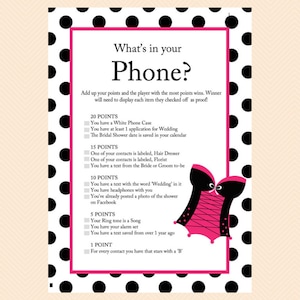 What's in your phone, Corset, Girly Lingerie Bridal Shower Games, Underwear Bridal Shower Games, Bachelorette Games, Wedding Shower BS32