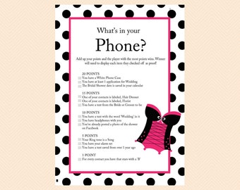 What's in your phone, Corset, Girly Lingerie Bridal Shower Games, Underwear Bridal Shower Games, Bachelorette Games, Wedding Shower BS32