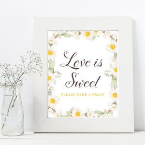 Love is sweet, grab a treat sign, favors sign, Spring Daisy Bridal Shower Decoration, Daisy Baby Shower, Daisy Wedding Signs, BS691 TLC691