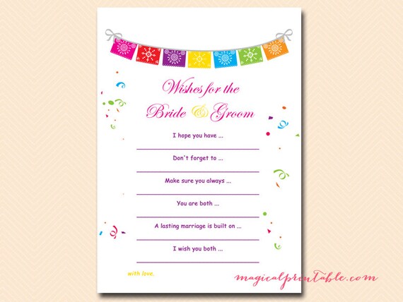 Wishes for the bride and groom card, Fiesta Bridal Shower Game, Luau Bridal Shower Games, Bachelorette, Wedding Shower Games BS136 Il_570xn