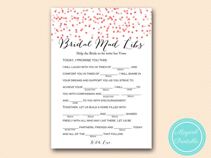 Mad Libs Bridal Shower Help Bride Write Her Vows Red - Etsy