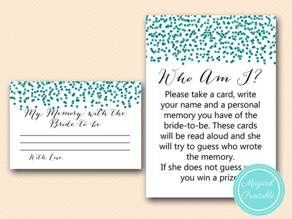 My Favorite Memory with Bride, Memory Lane, Who Am I Bridal Shower Game, Teal Dots, Teal Bridal Shower Game, Bachelorette Game BS434 Il_570xn