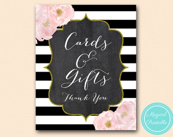 cards and gifts sign, thank you sign, floral, black stripes chalkboard wedding signage, bridal shower sign, baby shower sign SN37