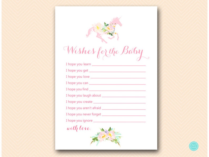 Unicorn Carousel Wishes for Baby Cards, Wishes for Baby, Wishes for Baby Printable, Wishes for Baby, Baby Shower Activities TLC497 image 1