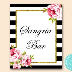 Pink Floral and Gold Printable Sangria Sign, Fruit Drink Bar Sign, Mimosa Sign, Wine Bar Sign, Wine Sign, Black Stripes SN03 BS10 SN26