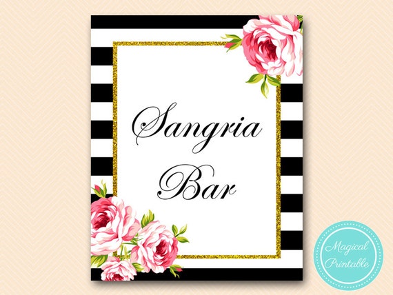 Pink Floral and Gold Printable Sangria Sign, Fruit Drink Bar Sign, Mimosa Sign, Wine Bar Sign, Wine Sign, Black Stripes SN03 BS10 SN26 Il_570xn