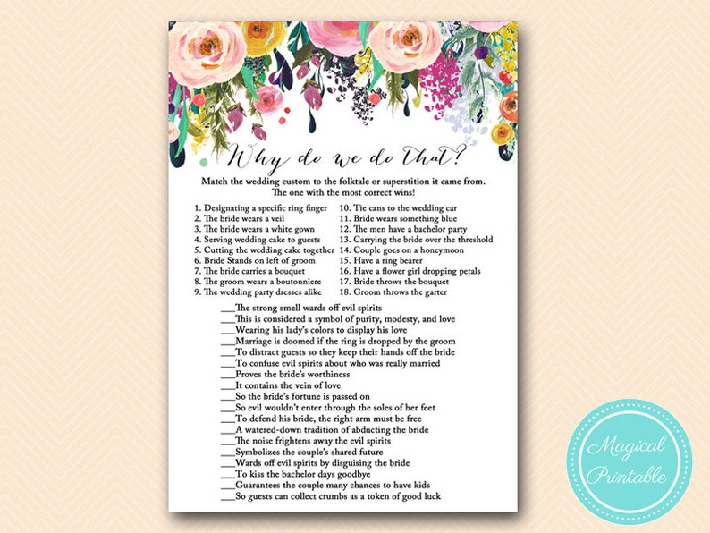 why do we do that, wedding tradition game, Chic Floral Bridal Shower Games, outdoor gardenChic, Flowers, Wedding Shower Games BS138 image 1