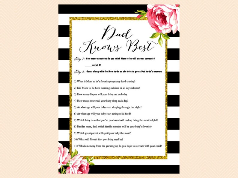 Dad Knows Best Baby Shower Game Gold Glitter Chic Printable Etsy Dad Knows Best Baby Shower Game Gold Glitter Chic Printable Etsy
