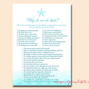 Warum tun wir das, Hochzeit Tradition Spiel, Nautik, Meer, Seestern, Strand Thema Brautparty Spiele, Bachelorette Spiele, Wedding Shower BS28