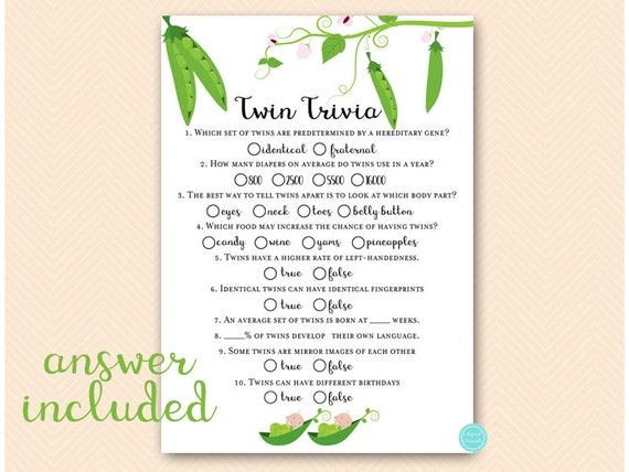 Twin trivia, True or false baby shower games, Baby Trivia, Baby Facts, Twin Baby Shower Games Printables, two peas in a pod, TLC634 Il_570xn