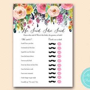he said she said bridal game, who said it, garden Floral Bridal Shower Games, outdoor romantic garden, Flowers, Wedding Shower Games BS138