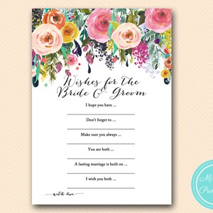 Wünsche für die Braut und Bräutigam Karte, Painted Floral Bridal Shower Spiele, Chic, Flowers, Wedding Shower Games BS138