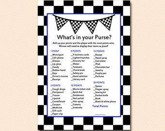 blue what's in your purse, baby shower purse game, Instant Download, Racing Baby Shower Games, Car Baby Shower Games, TLC113