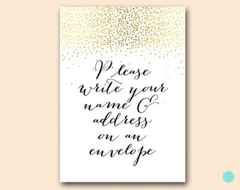 Gold Write your Address, Please write your name and address on an  envelope signage, Bridal Shower Decorations,  BS472B TLC472 ds