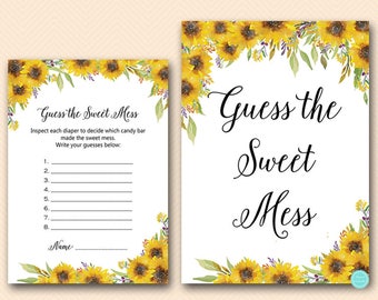 Sunflower Guess the Sweet Mess, Dirty Diaper, Chocolate Bar Game, Baby Shower Games Download, Baby Shower Activities TLC537