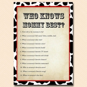 Western who knows mommy best, how well do you know daddy, mommy quiz, Cowboy Baby Shower Games, Western, Farm Animals Baby Shower Game TLC58