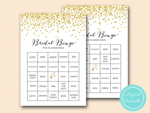 50 Prefilled Bridal Shower Bingo Cards, Bridal Words Bingo, Gold Bridal Shower Games, Gold Glitter Bridal Shower Games, MP BS46 Il_570xn