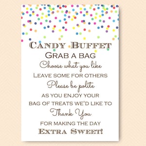 Sprinkle Candy Buffet Sign, Candy Bar Sign, Grab a bag of treat sign, please take one Sign, Sweet Table, Shower Decoration sign TLC108