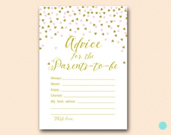 Pink and Gold Baby Shower, Advice for mommy to be, advice for new mommy, advice for parents, advice for daddy card, girl baby advice TLC488P