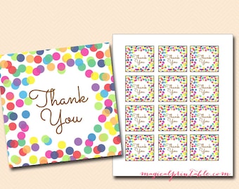 Instant Download Thank you Tags, Baby Shower Favors, Printable Rainbow confetti Thank you tags, Printables toppers, rainbow unicorn, TLC108