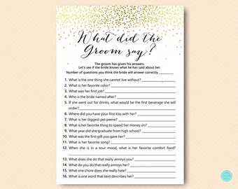 Virtual Gold Bridal Shower Game, What did the Groom Say, What did he say about her, Newlywed Game, Bridal Shower Game, Games Download BS472B
