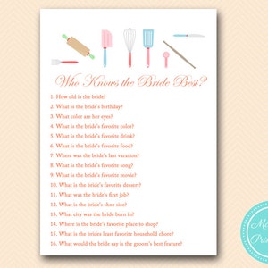 who knows bride best, who knows groom best, Kitchen Theme, Bridal Shower Games, Download Bridal Shower Games, Wedding Shower Games BS20