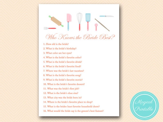 who knows bride best, who knows groom best, Kitchen Theme, Bridal Shower Games, Download Bridal Shower Games, Wedding Shower Games BS20 Il_570xn