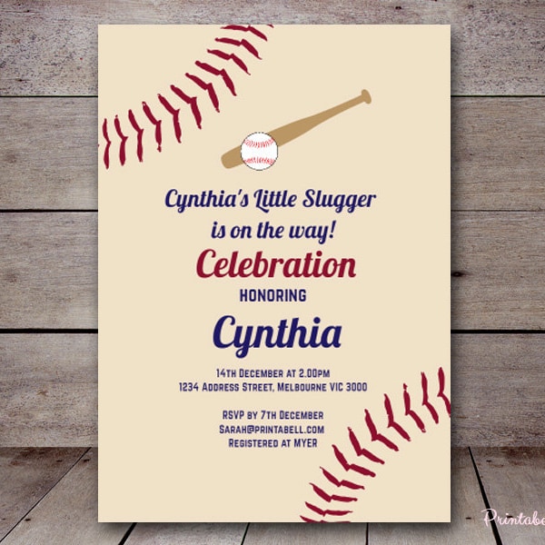 DIY 5x7" Editable Invitation, Vintage Baseball Baby Shower Invitation, Little Slugger, Baseball Birthday Invitation PT02 TLC130 TLC134