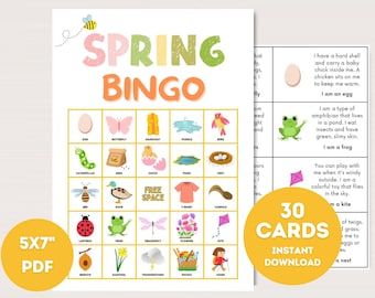 Spring Bingo Cards, Printable Spring bingo, Download Springtime bingo, spring Party Game, Fun Spring games, bingo game Easter Party, bs701