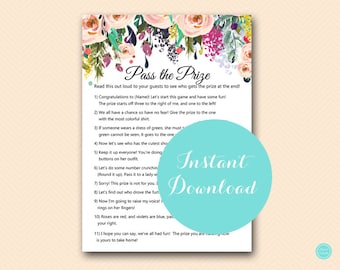 Pass the Prize, Pass the Parcel Game, Poem, Pink Blush Bridal Shower Game, Pink Floral Bridal Shower, Pink Baby Shower  BS436 TLC436