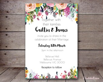 DIY Floral Chic Custom Wedding Invitation, Bridal Shower Invitation, Birthday Party Invitations, printabell BS138 SN34 TLC140