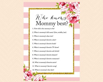 who knows mommy best, who knows dad best, how well do you know mom, Pink and gold baby shower games Printables, Instant download TLC50