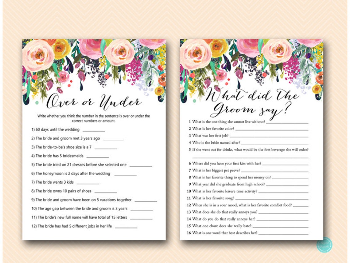Floral Garden Bridal Shower Games Package Instant Download - Etsy