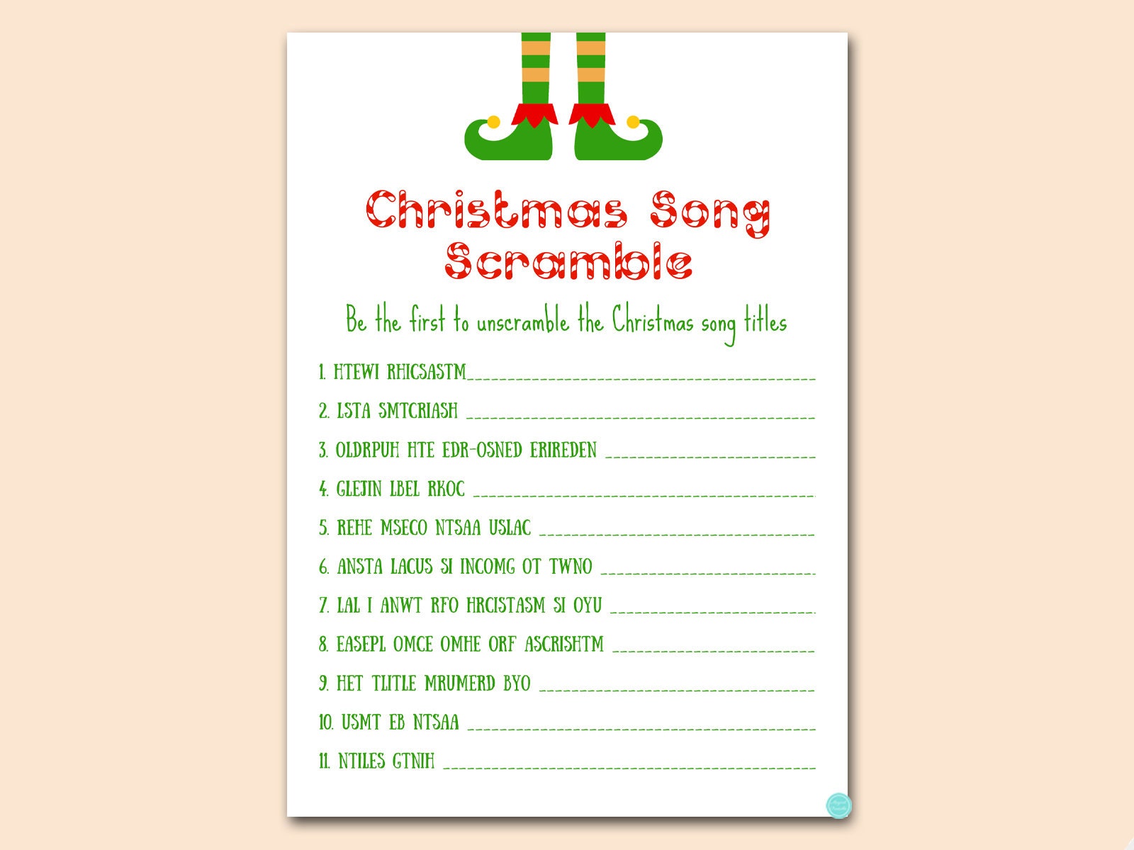christmas songs scramble game, rustic christmas family game