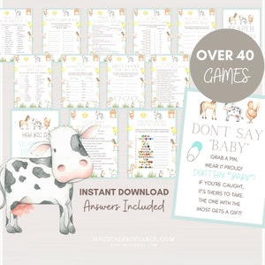 SALE! Over 40 Baby Shower Games Bundle, Farm Animals baby shower games printable, Farm Baby Shower Package, Instant Download, TLC644