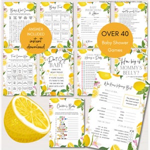 Editable Lemon Baby Shower Games Bundle, Lemons Baby Shower, Citrus Baby Shower, Lemon Themed Baby Shower Games Template, TLC746 canva