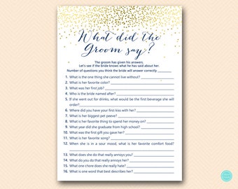 Navy Gold Bridal Shower Games, What did the Groom Say, What did he say about her, Newlywed Game, Bridal Shower Game, Games Download BS472N