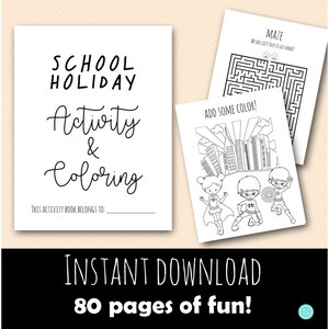 80 Pages School Holiday Coloring and Activities book Pages, Instant Download File, Holiday Fun Book, Summer Holiday Coloring Book BP669n image 4