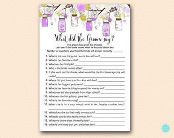 Purple Mason Bridal Shower Games, What did the Groom Say, What did he say about her, Newlywed Game, Bridal Shower Game, Games Download BS49