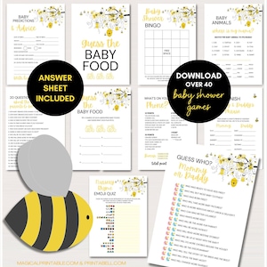 Bee Baby Shower Games Printable, Instant Download, Honey Bee Baby Shower Games, Gender Neutral, Sweet Bee Baby Shower, Gender Reveal, TLC185
